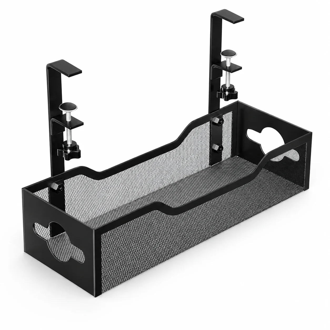 Under Desk Cable Management Tray, No-Drill Clamp-On Powder-Coated Iron Cord Organizer for Power Strips and Wires, 34/40/63.5cm