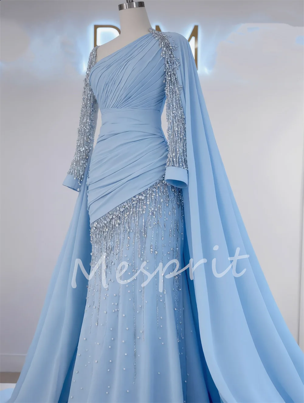 Customized Fashion Chiffon Sequined Pattern Mermaid V-neck Long Quinceanera Evening Dresses High Quality