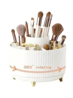 360° Rotating Makeup Organizer - 1pc Plastic Cosmetic Storage with 5 Compartments - Multi-Functional Holder for Brushes 2