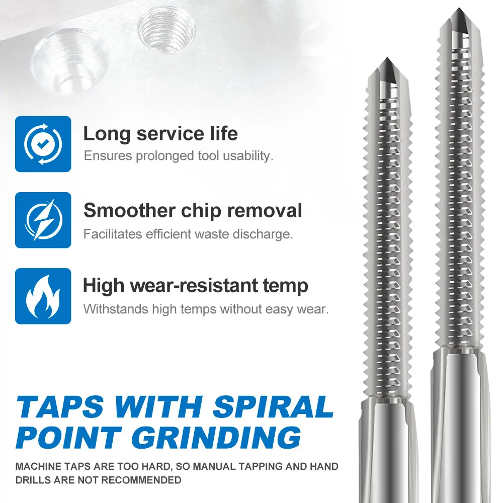 Taraud à filetage à tige longue M2-M12 métrique HSS, robinets à cannelure en spirale 90-150 longs pour outils de travail des métaux, perceuse à filetage