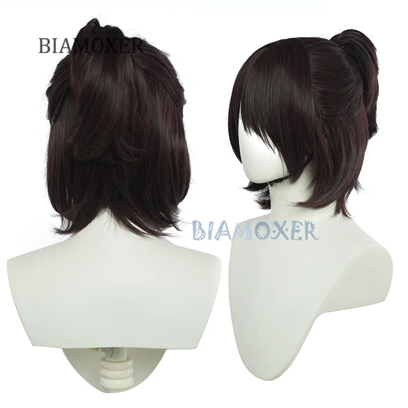 Hange Zoe Metal Glasses Synthetic Hair Short 35cm Dark Brown Wig Patch Heat Resistant Hair HallowHalloween Synthetic Cosplay Wig