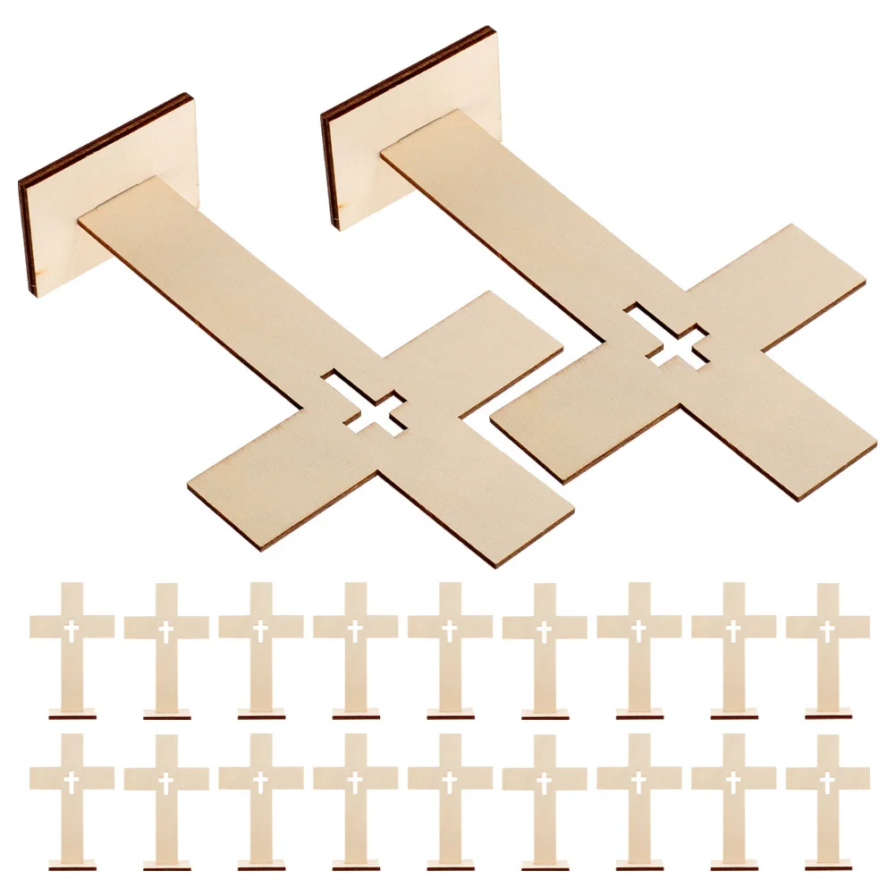 

20Pcs Wooden Cross Decoration Detailed Desk Ornament Wood Desktop Cross for Home Religious Craft Decor