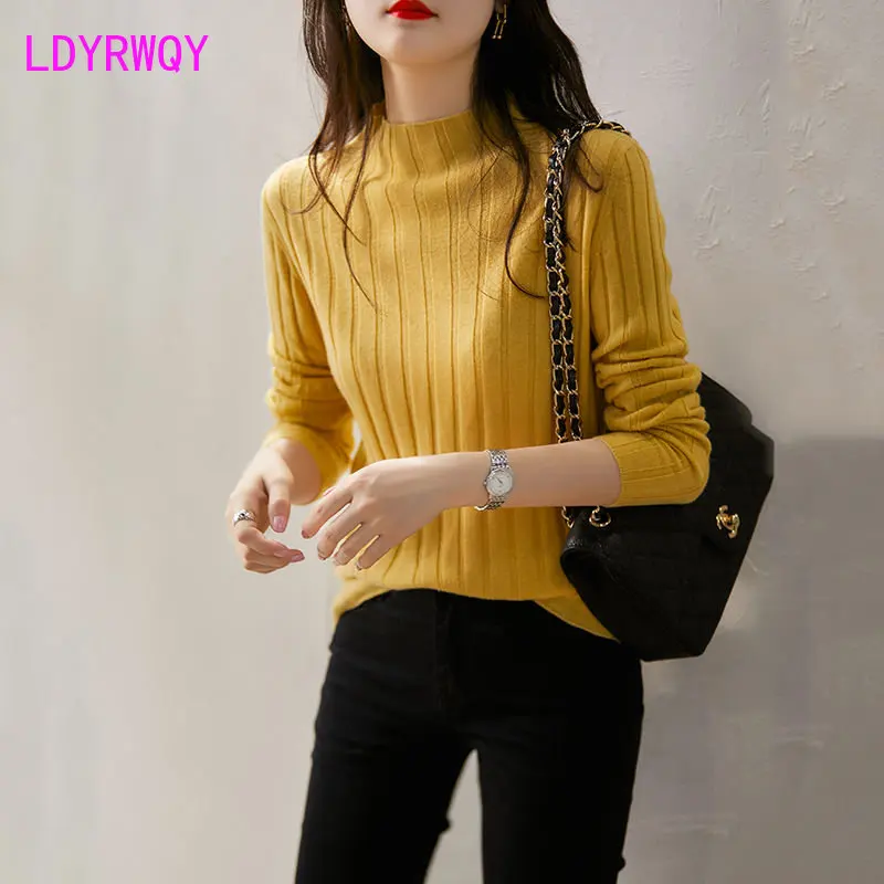 Autumn and winter 2022 new bottomed loose thin knitting long sleeve half high neck sweater