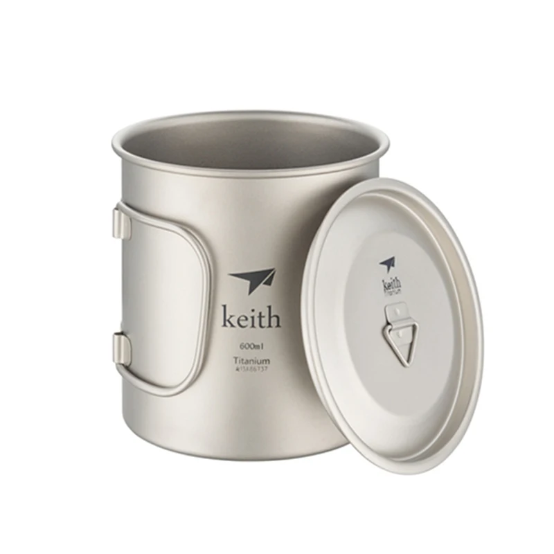 

Keith Titanium Mug with Folding Handles, Water Cup, Single-layer, Lightweight, Outdoor, Hiking, Travel, Camping, Ti3207, 600ml