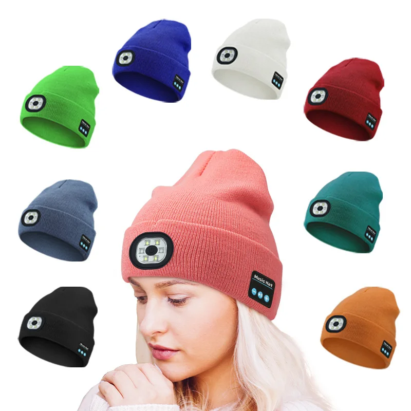 Hot-Selling Bluetooth Calling Headset LED Lighted Hat Outdoor Warm Illuminating Knitted Beanie