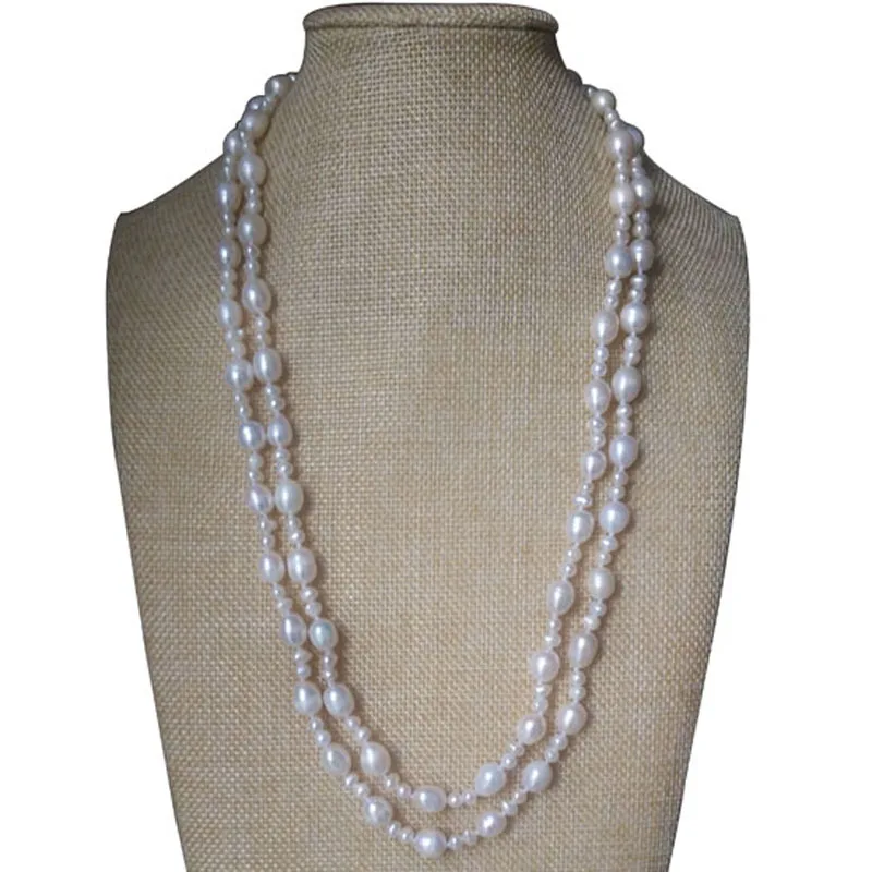 48 inches 8-9mm White Rice & 4-5mm Nugget Pearl Long Necklace