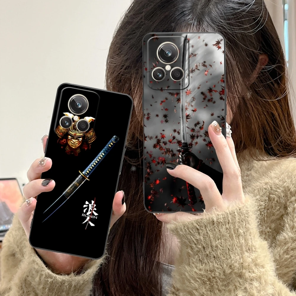 Katana Samurai Ronin Mobile Cell Phone Case for Realme GT 2 9i 8i 7i Pro X50 X2 C35 C21 C20 C11 C3 Black Soft Phone Cover Shell