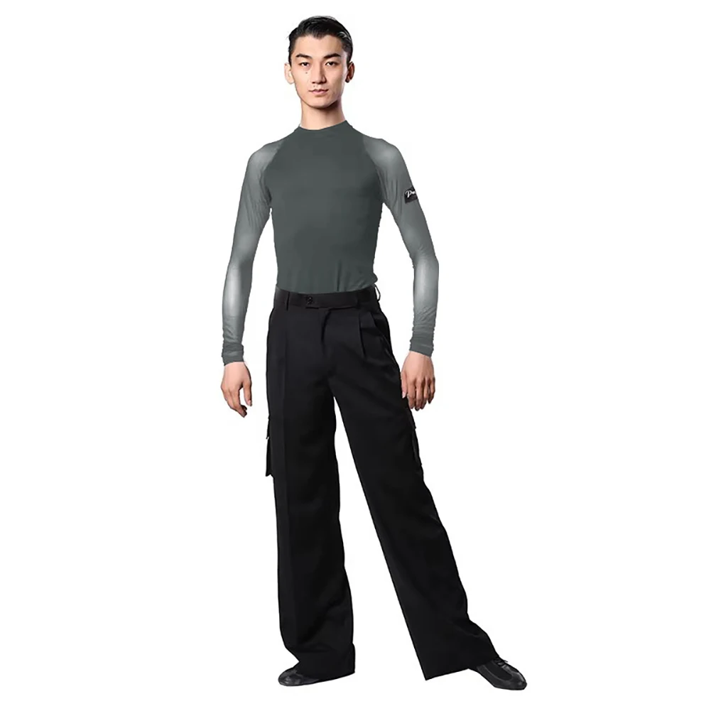 

Jazz Dance Men's Black Raglan Shirt Mesh Top Long Sleeve Latin Round Neck Practice Performance T-Shirt Pole Dance