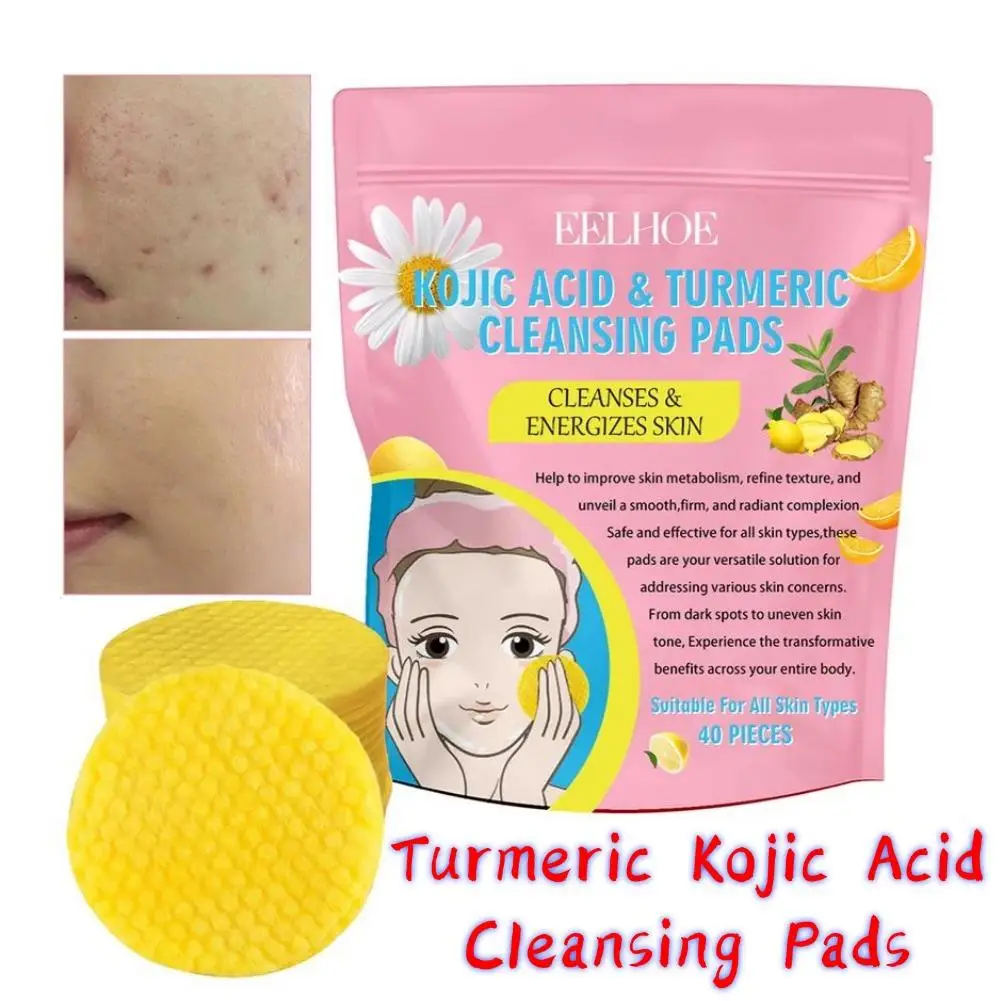 Açafrão Kójico Ácido Facial Cleansing Pads, Esponjas esfoliantes para limpeza diária, Cuidados com a pele