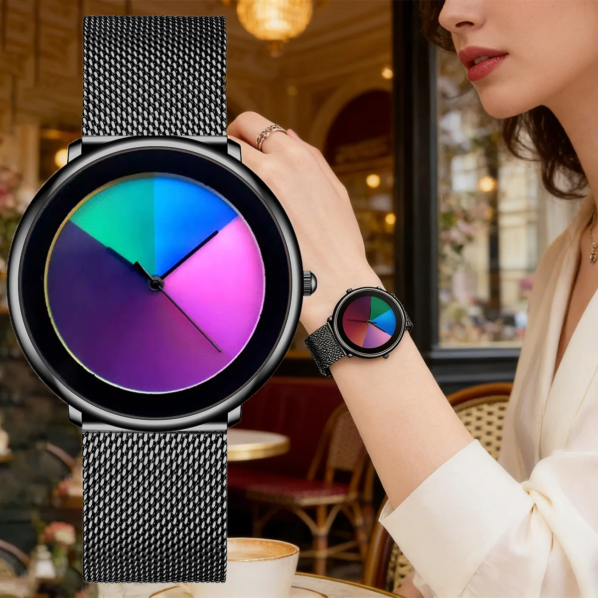 LIGE New Fashion Woman Watches Elegant Changing Color Dial Striped Woman Watch Casual Mesh Waterproof Quartz Women's Wristwatch