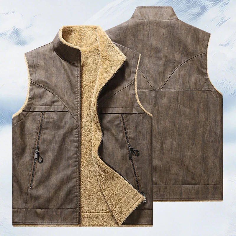 

Leather Men's Classic Club Style Motorcycle Bikers Premium Leather Vest New Lambskin Fur Sleeveless Jacket Outdoor Men Vest