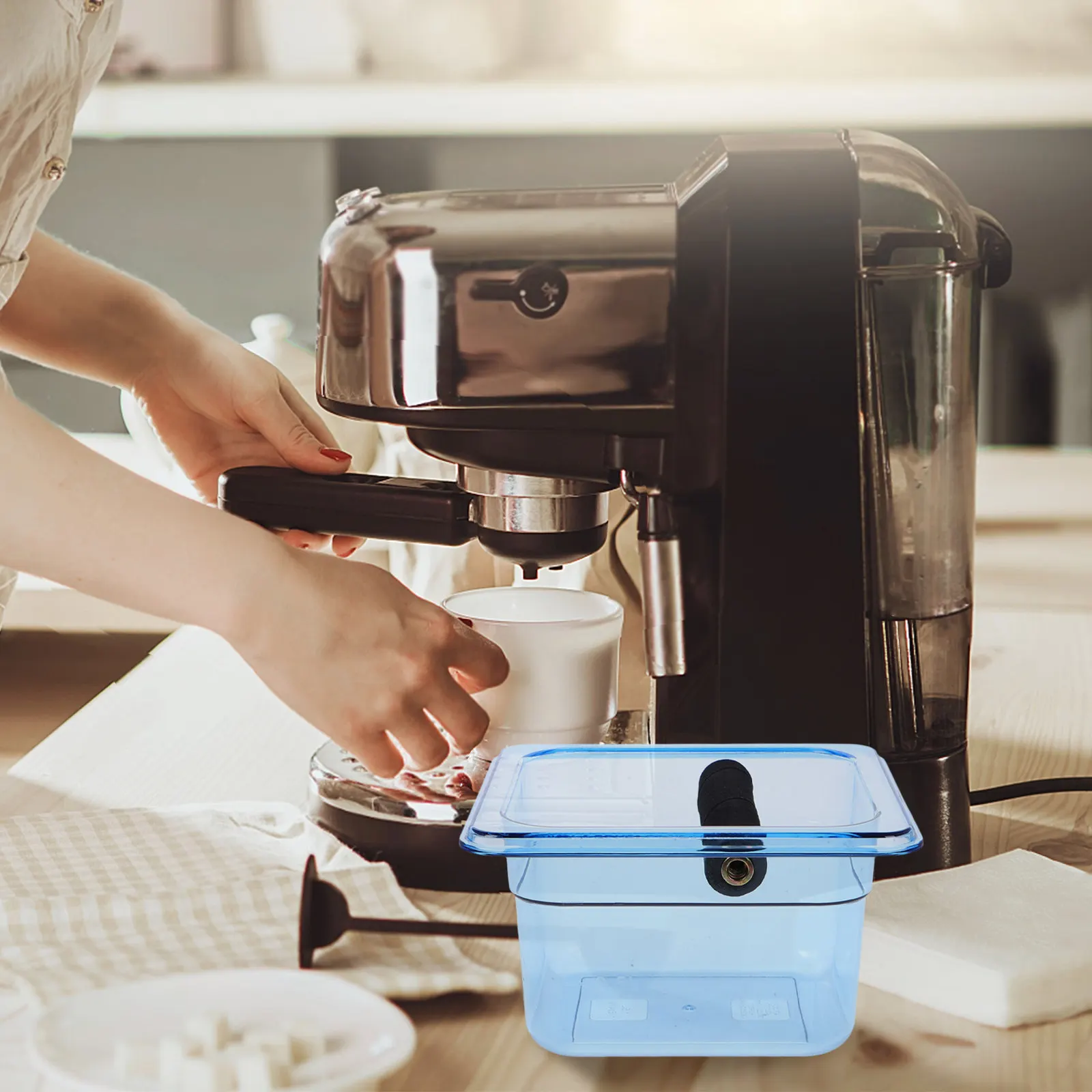 Large Acrylic Espresso Grounds Container Knock Box Non Slip Coffee Knock Box for Espresso Machine Coffee Pucks Waste Bin