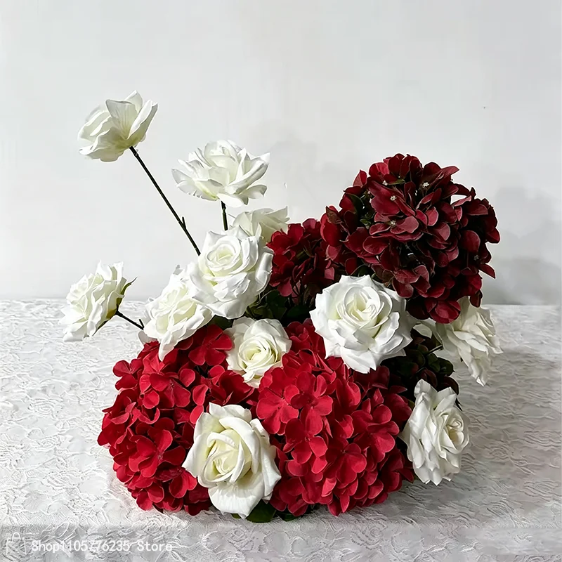Künstliche weiße Rose, grüne Hortensie, Tischdekoration, Blumenarrangement, Hochzeit, Party, Tischdekoration, Heimdekoration, Innenbereich, Blumenrequisite – Detail 5