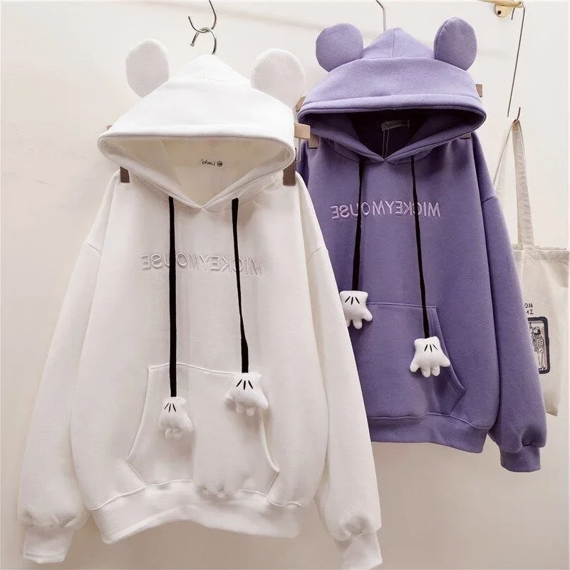 Sweater women\'s trendy ins cute student casual cute ears fleece hooded loose coat top