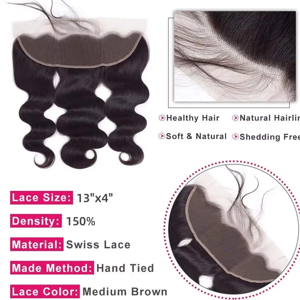 BINF Hair 4x4 Body Wave Lace Closure, nur vorgezupft, transparente Schweizer Spitze, Echthaar für schwarze Frauen, vollständig weich. – Detail 10