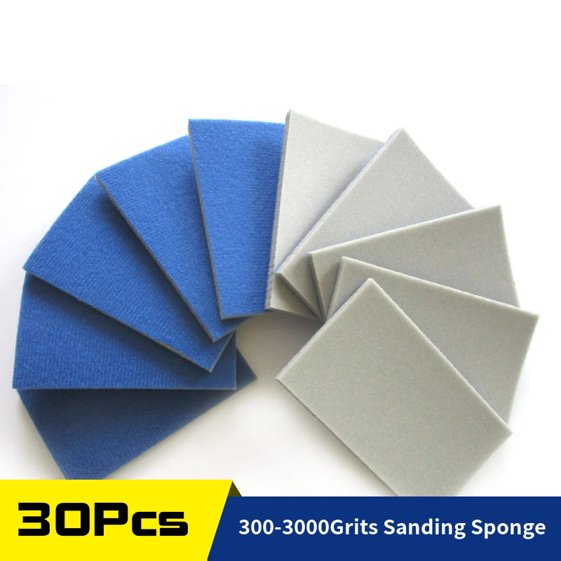 

30PCS Sanding Sponge Sandpaper 300-3000 Grit Set,58*100mm Wet Dry Sanding Sheet Disc for Drywall Metal Wood Automotive Crafts