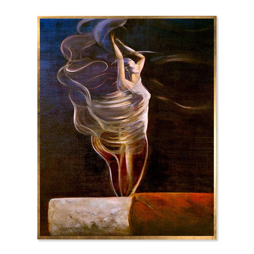 Hand-painted Nude Women Dancing on Cigarette Butts Abstract Oil Painting on Canvas Modern Portrait Oil Painting Wall Art Picture