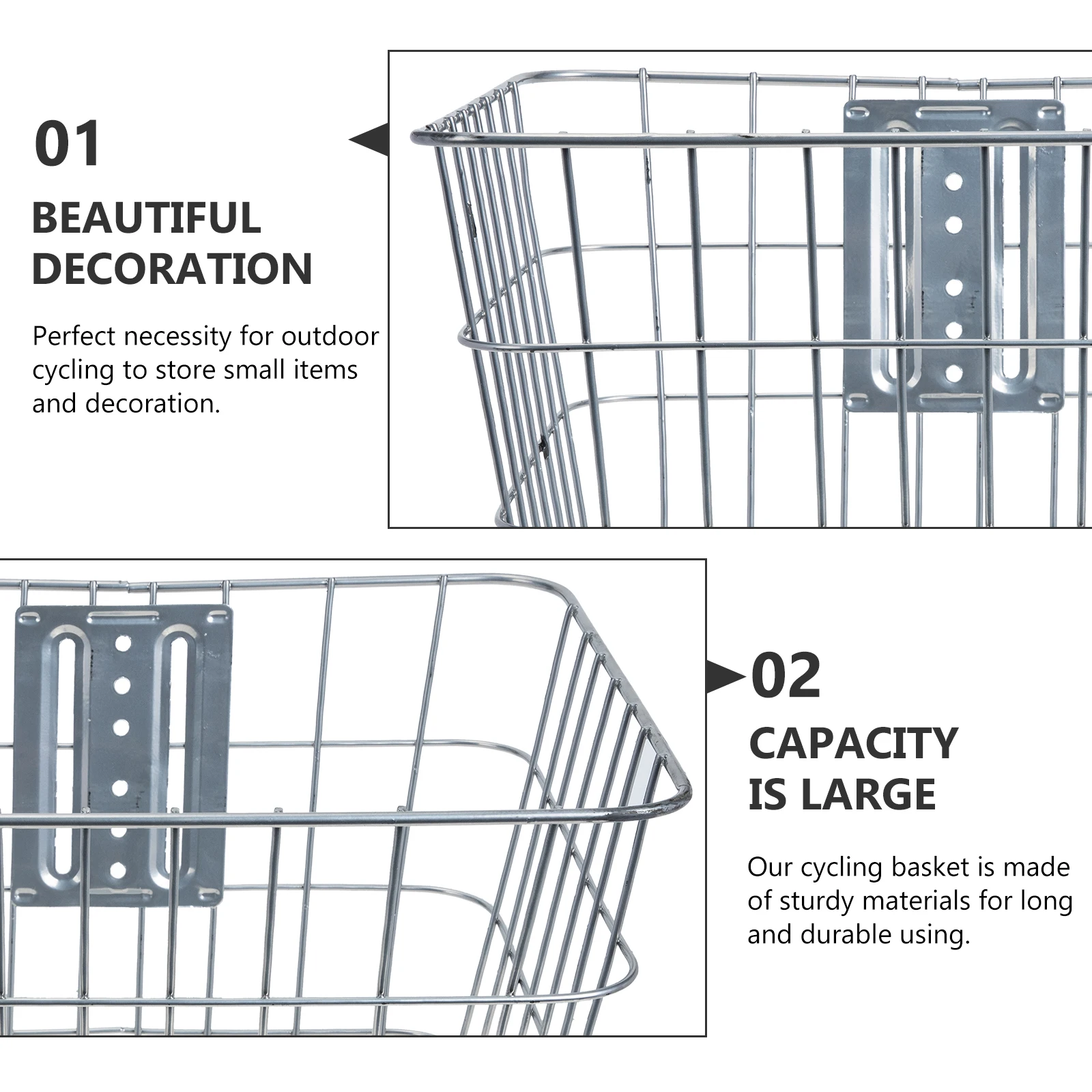Sturdy Silver Bike Basket Front Thickened Bicycles Handlebar Anti-Rust Cycling Storage Basket for Vegetables School Bags
