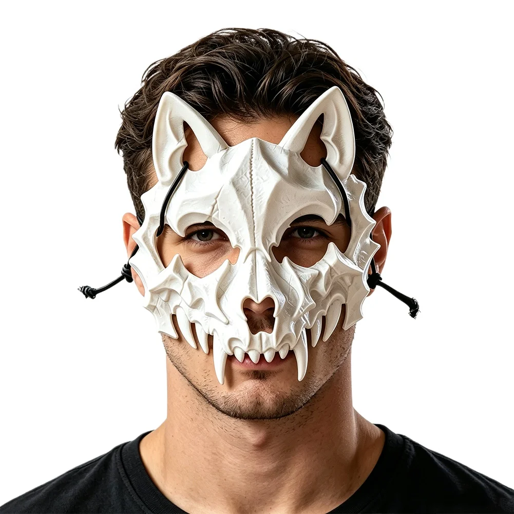 3D Printed Wolf Skull Mask Plastic Gothic Animal Mask for Cosplay Halloween Costume Masquerade Party Performance Decorative Prop