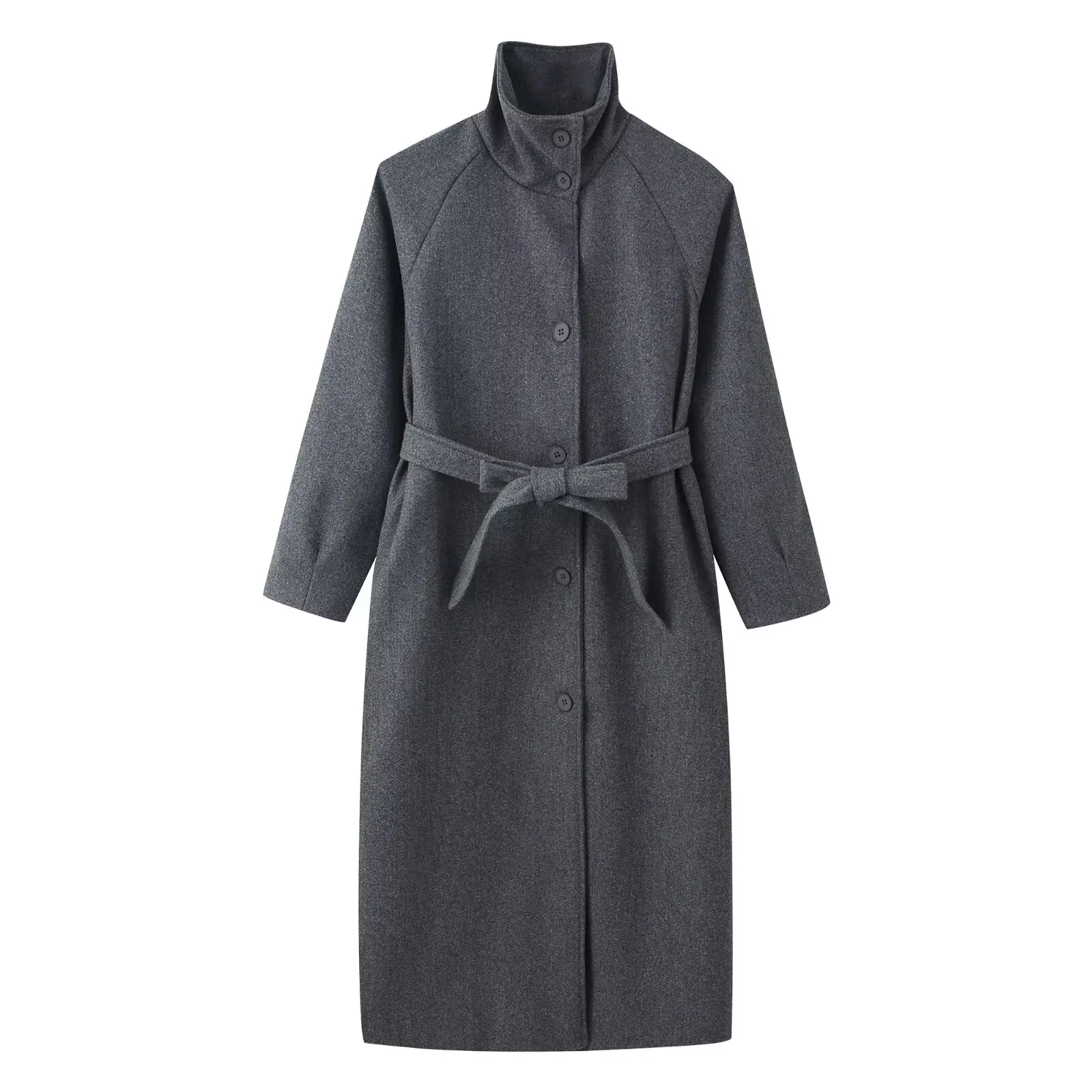 SuperAen جديد 2026 الخريف والشتاء النمط الأوروبي والأمريكي المرأة الوقوف طوق حزام معاطف صوفية طويلة #2