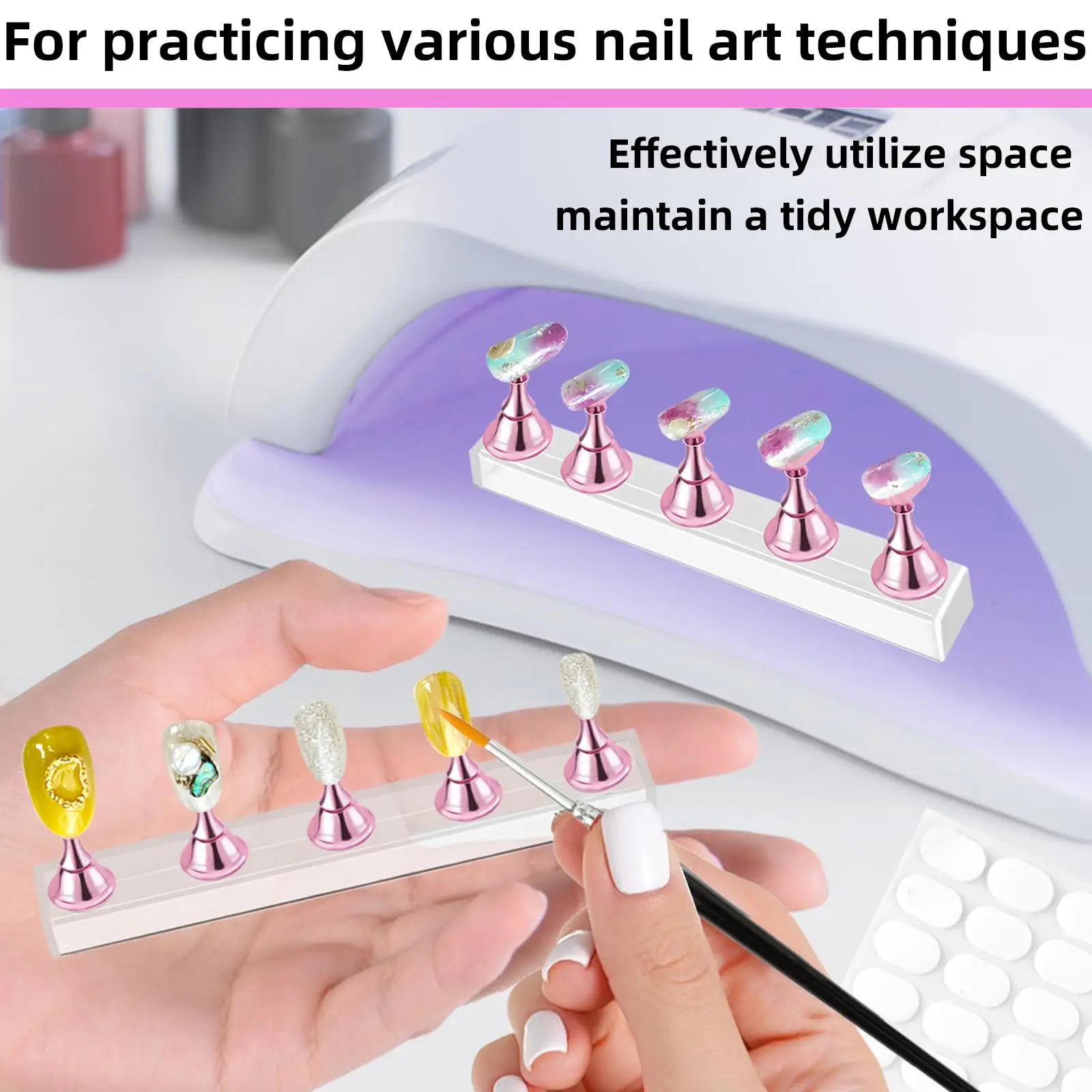 2 Sets Nagel-Übungsständer mit 100 Stück doppelseitigem Klebeband, Press-On-Nagelhalter für Nagelmalerei & Nagelkunst-Präsentation – Detail 4