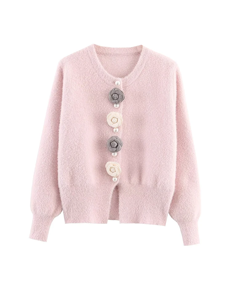 

Women Appliques Single Breasted Cardigans Autumn Solid Color Sweaters