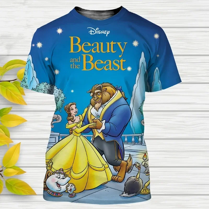 Disney T-Shirts Beauty And The Beast Cartoon Anime 3D Print Streetwear Men Women Casual Fashion Oversized T Shirt Kids Tees Tops