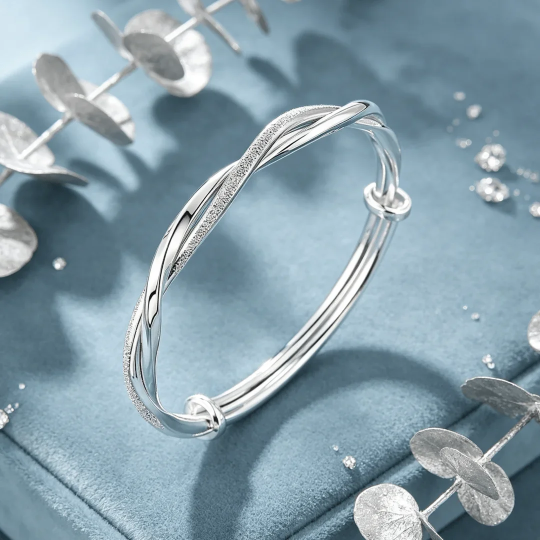 Fashion 925 Sterling Silver Temperament Weave Bracelets Cuff Bangle for Women Party Wedding Accessories Jewelry Adjustable
