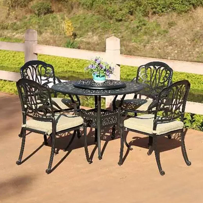 for Internet Celebrity Cast Aluminum Alloy Outdoor Table and Chair Set with Turntable Leisure Dining Table for Yard Courtyard