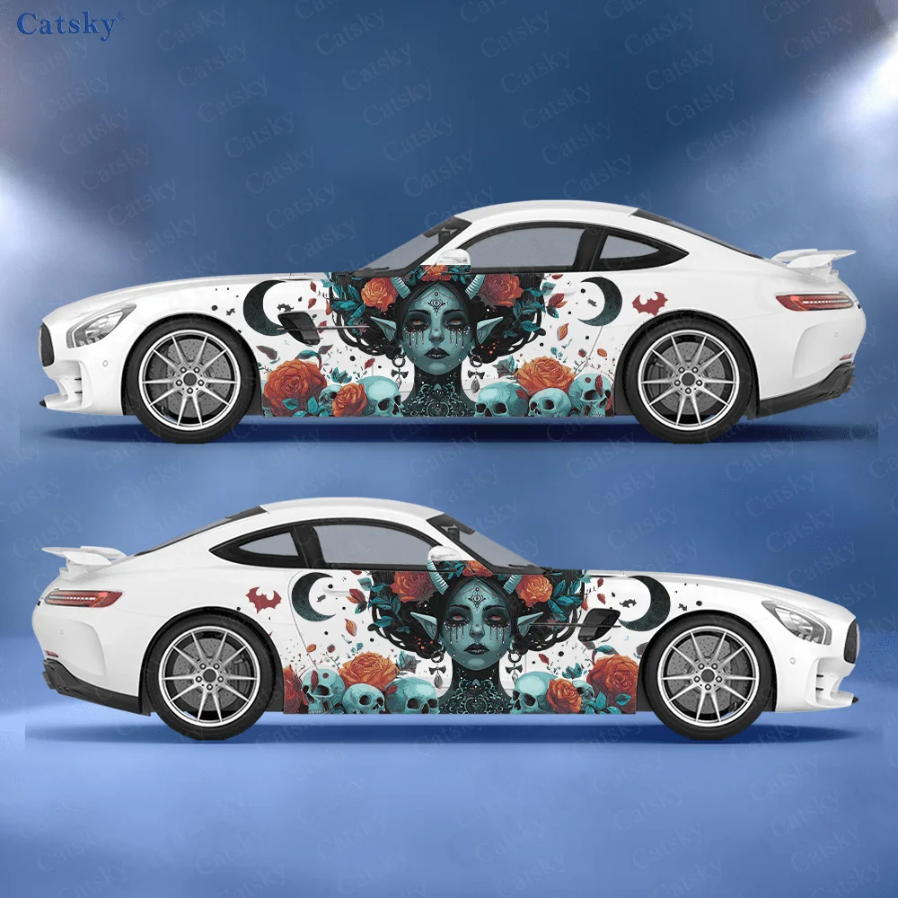 

Злая рогатая женщина, череп, автомобильные виниловые наклейки, самоклеящаяся наклейка из ПВХ, подходит для грузовиков, внедорожников, украшения, автоаксессуары, подарок