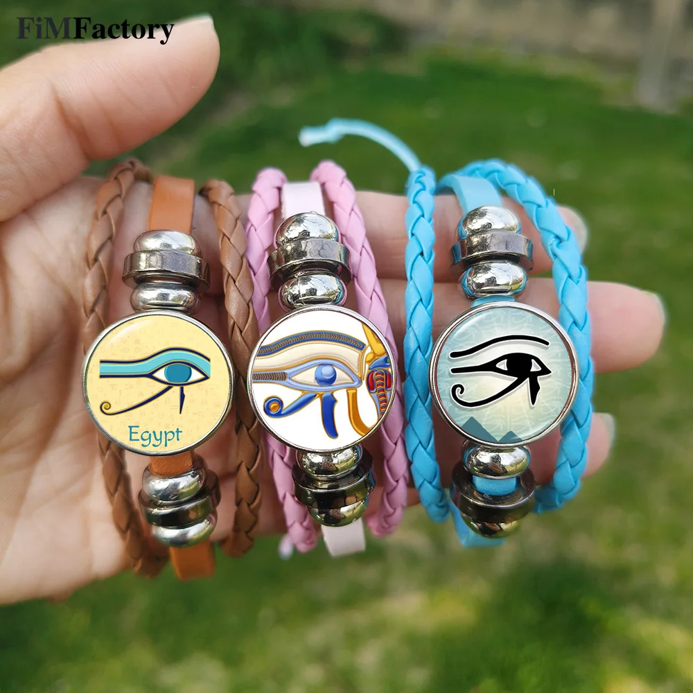 Eye of Horus Jewelry Bracelet Ancient Egypt Egyptian Pharaoh Eyes Amulet Glass Button Leather Bracelets for Men Women Gift