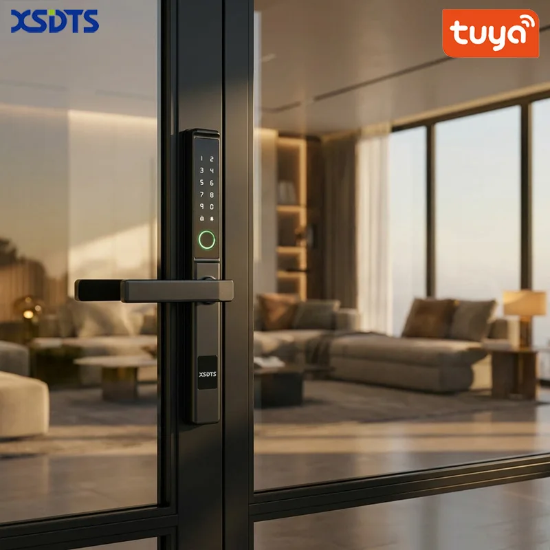 XSDTS Smart Door Lock Waterproof Fingerprint Password Card Tuya App Bridge-Cut For Outdoor Pull Push Sliding Grille Door
