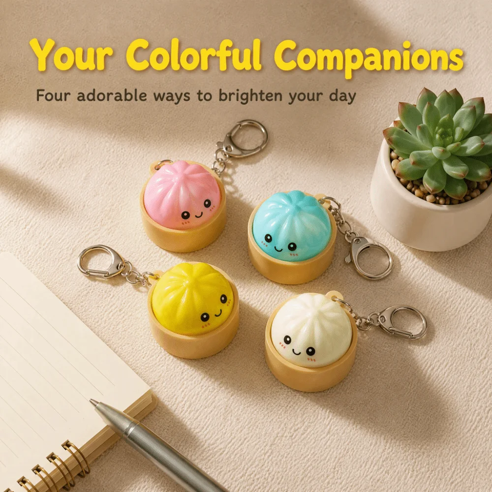 With Steamer Mini Dumplings Squishy Cute Pinch Squeezable Light-Up Steamed Bun Keychain Fidget Pendant Keyboard Fidget