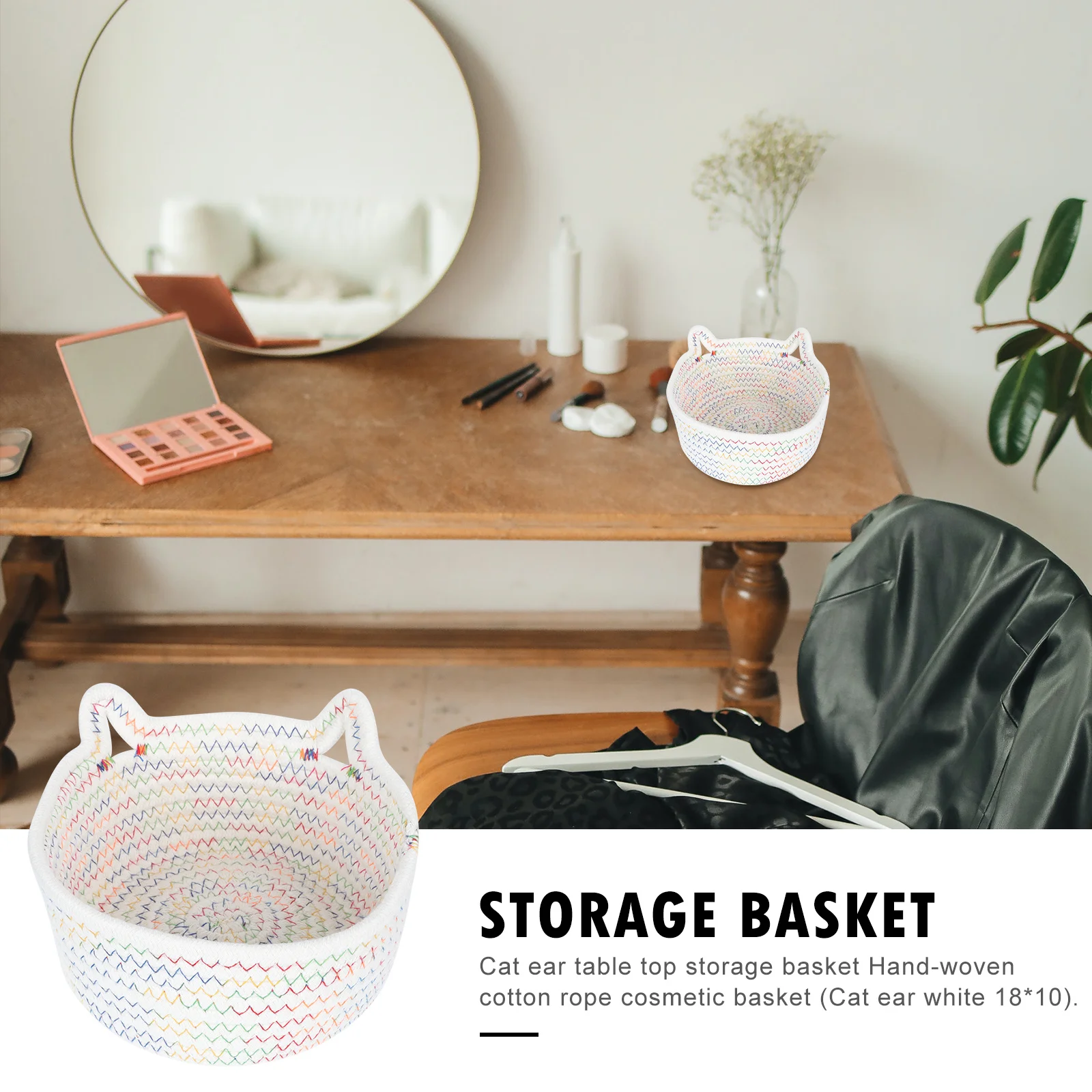 

1Pcs Cotton Basket with Cat Ears Design Woven Storage Bin for Home Organization Bedroom Desktop Organizer Snack Keeper
