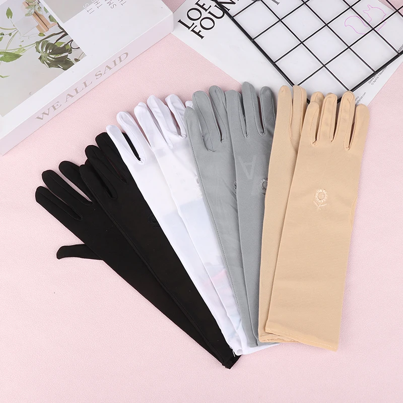 1 Paar Fäustlinge Sonnenschutz-Fahr handschuhe dehnen Frauen Anti-UV-Mittellanger atmungsaktiver Handschuh für Frühling Sommer dünne Handschuhe
