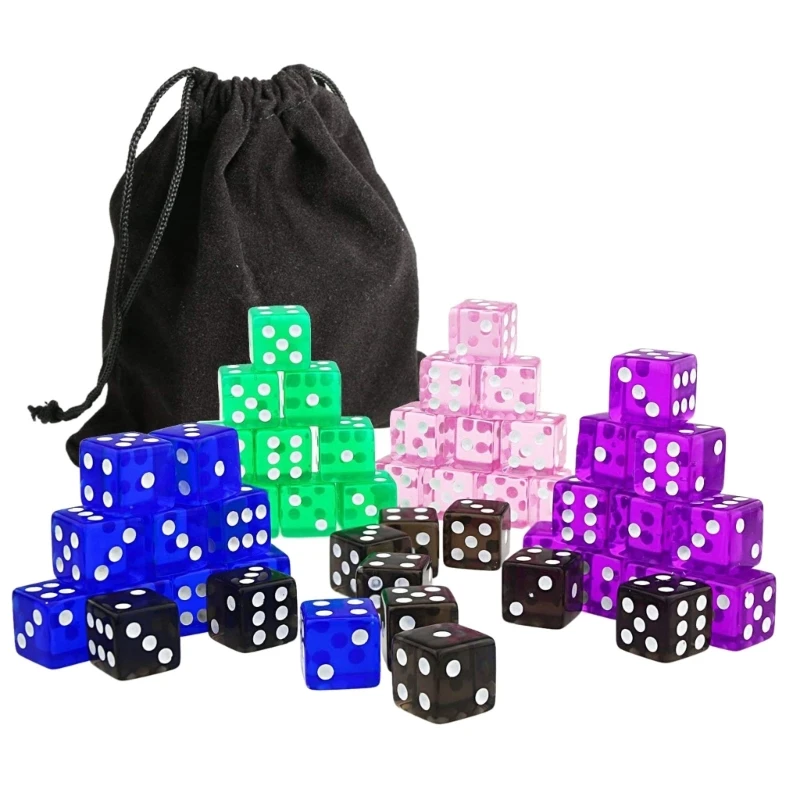 50 Pcs Six Sided Dot Dice 16mm Colored Dice with Drawstring Bag Learning Resource Game Dice for Dice Game Math Dropshipping