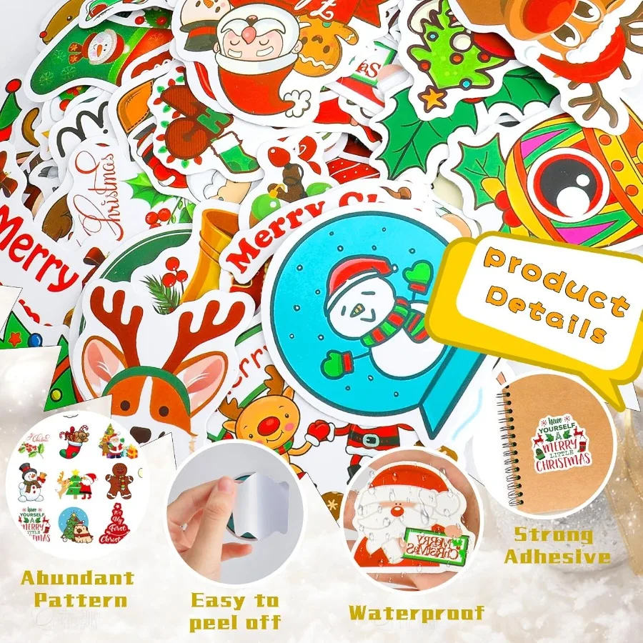 100 قطعة من ملصقات عيد الميلاد لـ: ملصق رجل الثلج المقاوم للماء من الفينيل سانتا كلوز لحفلات عيد الميلاد المفضلة لتخزين المواد #5