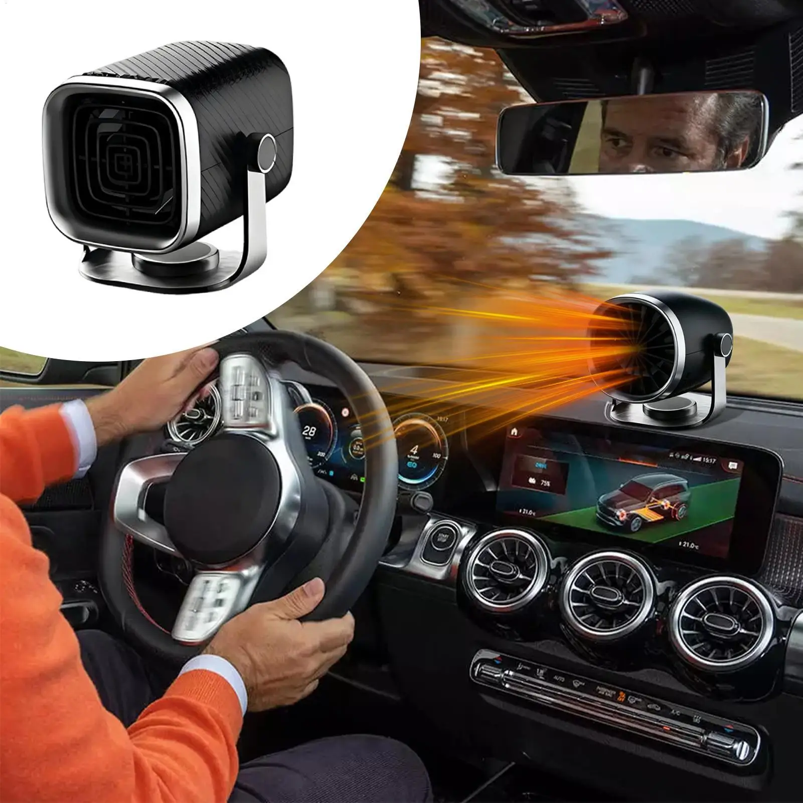Car Heater 2 in 1 Window Defroster Fan Plug in Fast Vehicle Heater for Heating Cooling Winter Cold Weather Automotive Truck SUV