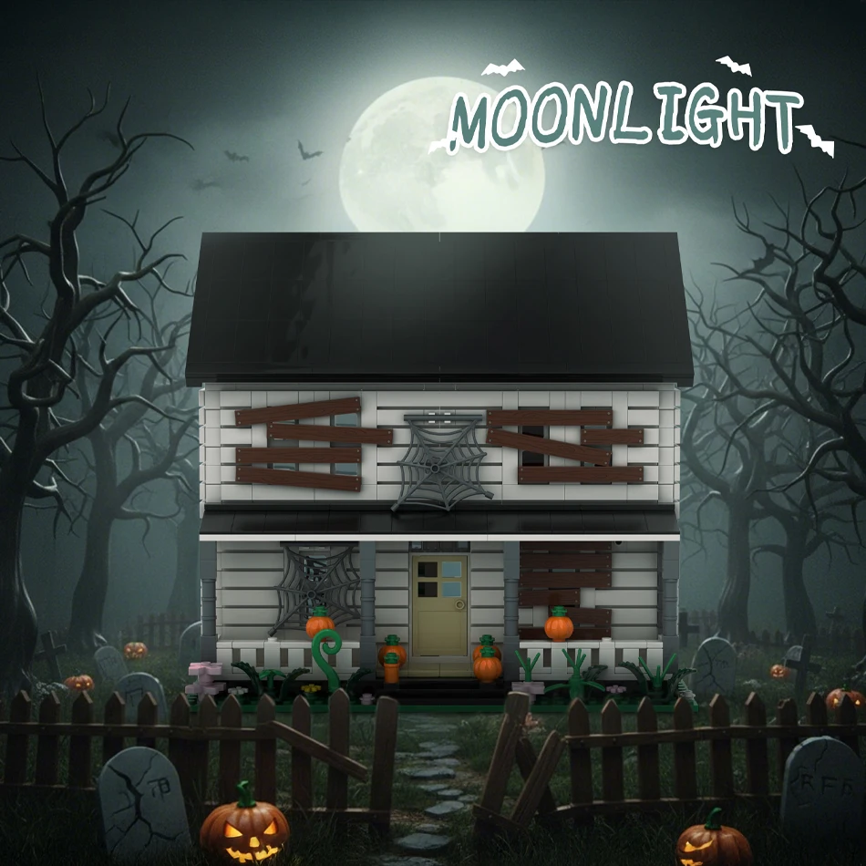 

1398 PCS Moon Light Haunted House Model Building Blocks Horror House Modular Home Decoration Assembly Bricks Toys Halloween Gift