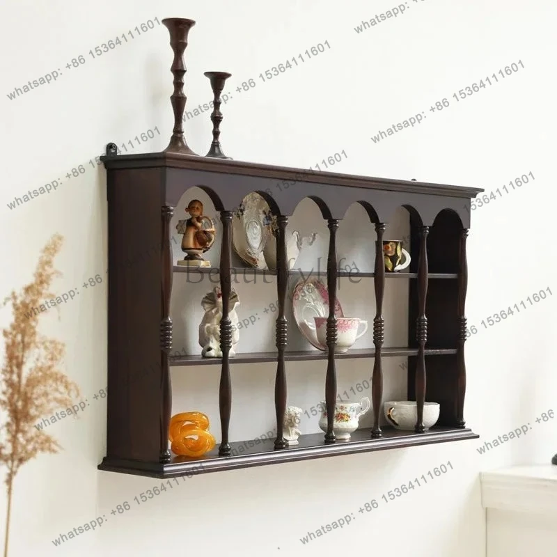 European-Style Retro Solid Wood Coffee Cup Display Storage Rack Sideboard Cabinet Decoration French Cup Holder Decoration