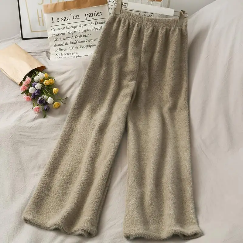 Velo di visone Gamba larga Autunno e inverno Pile ispessito Drappo a vita alta che fornisce un effetto dimagrante casual mentre i pantaloni CQ138