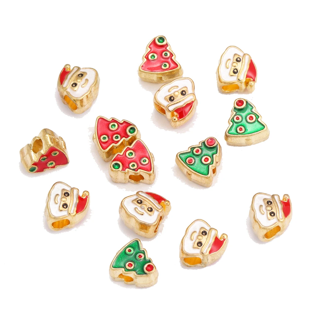 

6Pcs Lovely Enamel Christmas Tree Santa Claus Metal Beads Handmade Christmas Winter Jewelry Charms Spacer DIY Bracelets Necklace