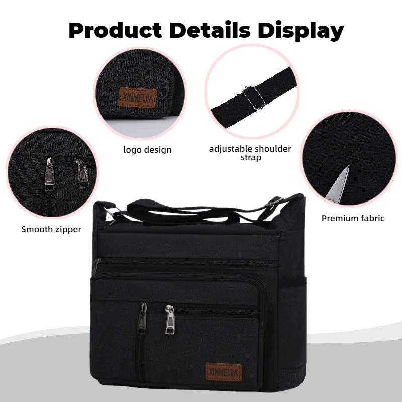 حقيبة كتف رجالية عصرية وكاجوال، حقيبة كروس قماشية متعددة الأقسام، مناسبة للنزهات اليومية والسفر والتنقل