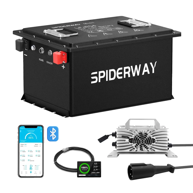 48V 105Ah Lithium LiFePO4 Battery Golf Cart With Charger Touch Monitor Built-in Smart 200A BMS 6000+ Cycles 12.8kW 10Year