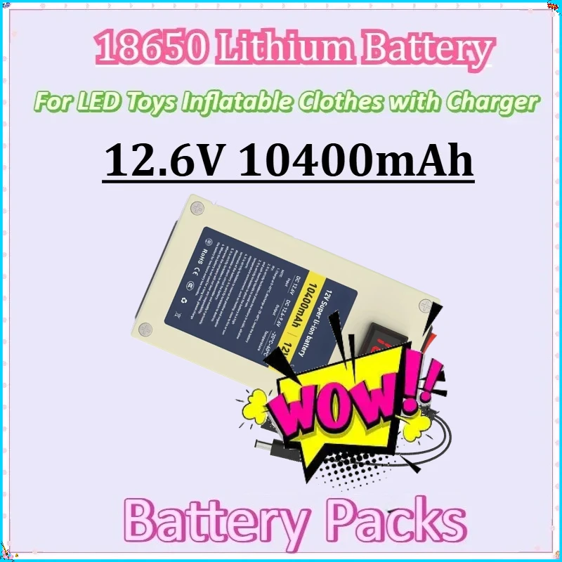 

12V 10400mAh for LED Toys Inflatable Clothes with Charger Rechargeable Battery Pack Built-in BMS New 10Ah 18650 Lithium Battery