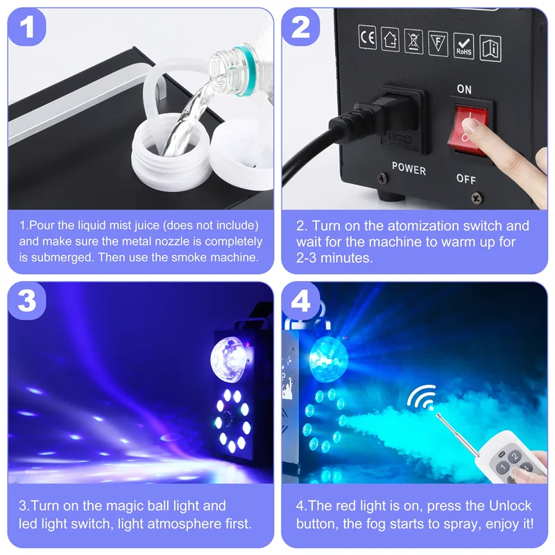 Disco Remote Control 700W Fog Machine & 9PCS LED light Magic Ball Effect Smoke Machine Party Wedding Club Bar Stage Event Show