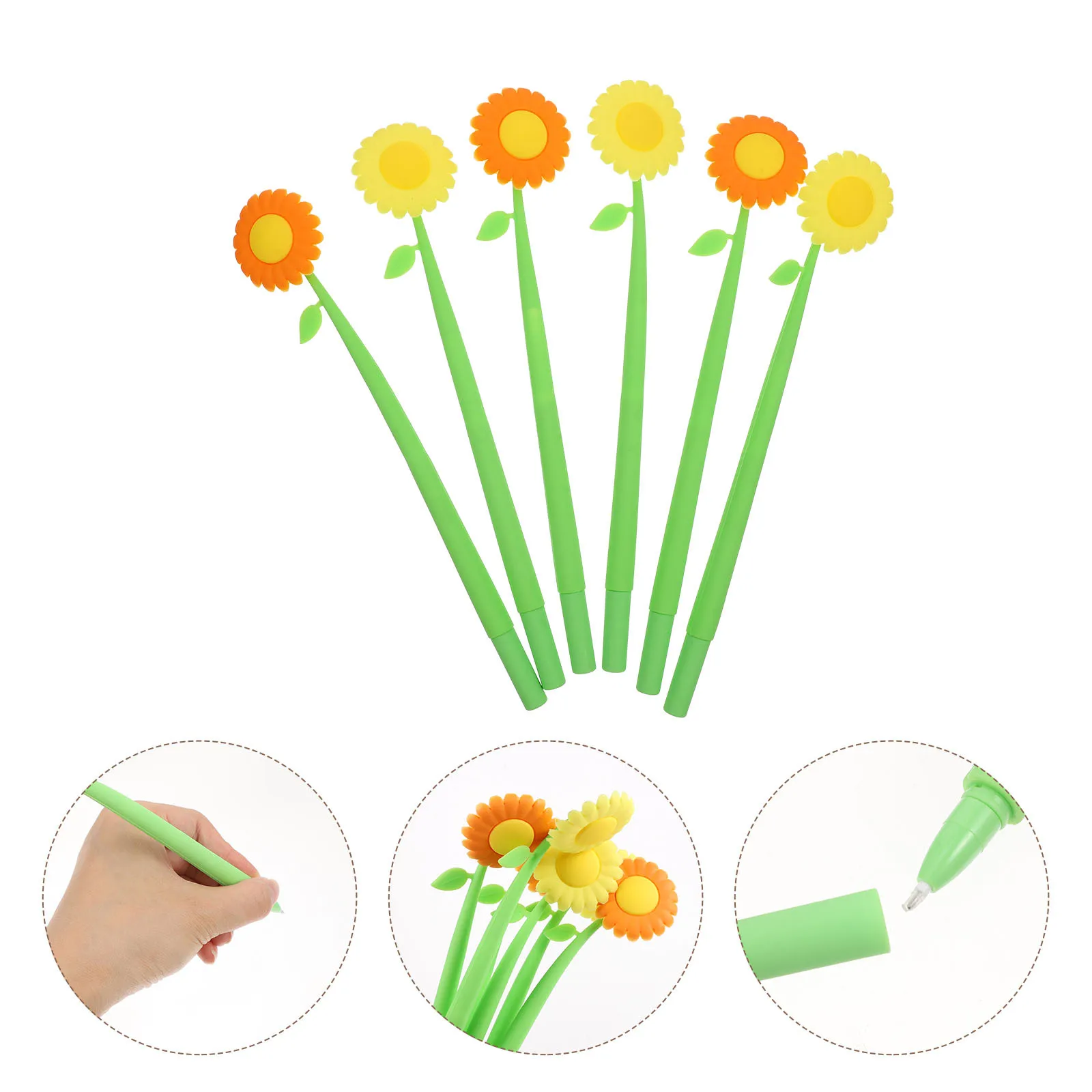 

6pcs Silicone Neutral Pens Fine Tip Ink For Students Office Use Portable Sunflower Shaped Writing Pens Stationery