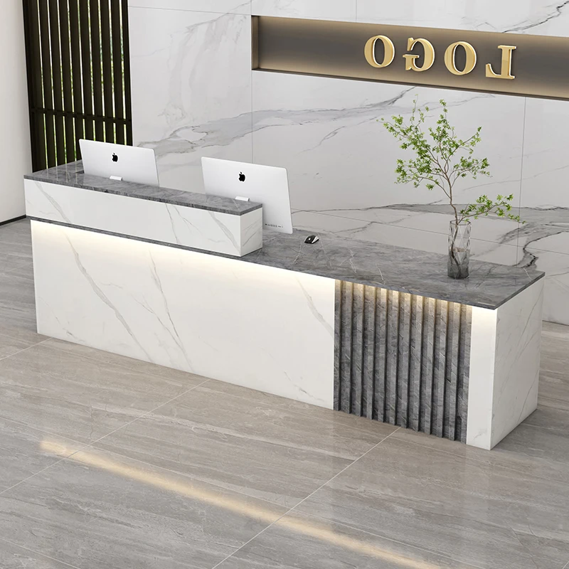 

-+-Medical Hotels Reception Counter Luxury Modern Business Checkout Reception Counter White Computer Receptiebalie Furniture