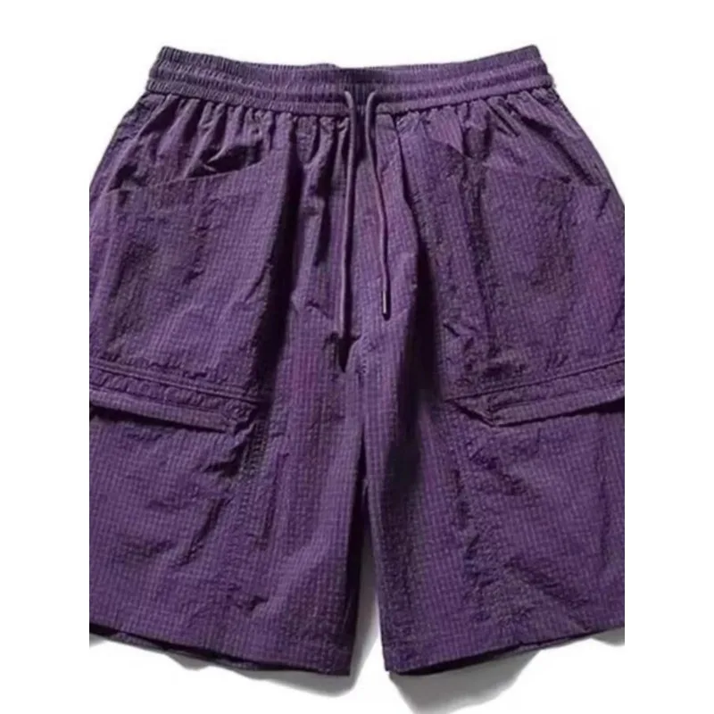 American Retro Dstring Multi-ket Workwear orts Men's Summer Loose Large Size Thin Casual Versatile Five-Quarter Pants