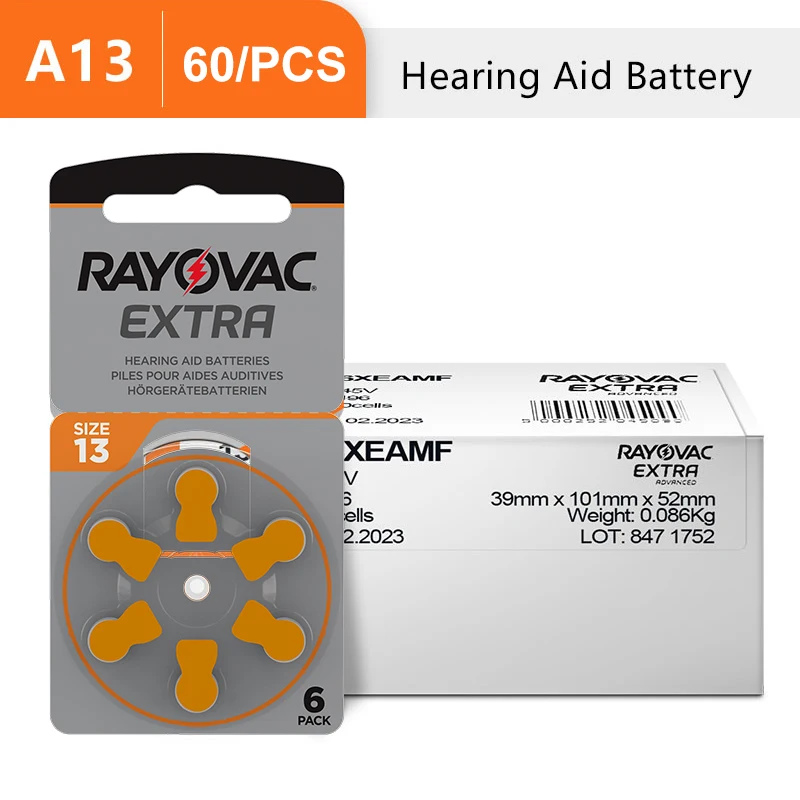 

60Pcs Hearing Aid Batteries RAYOVAC EXTRA Replacement Zinc Air Battery For CIC Hearing Sound Amplifier Aid A13 PR48 Size 13 P13